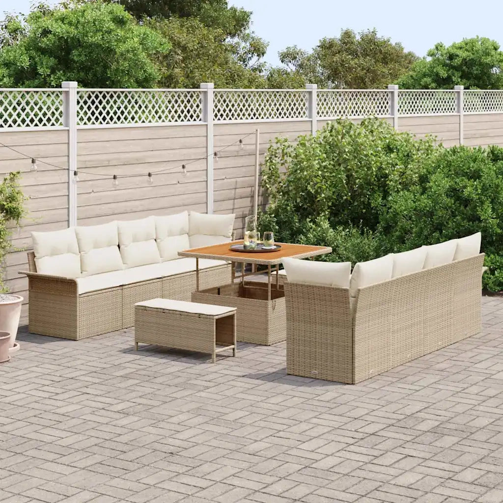 Set Divano da Giardino con cuscino 11 pcs Beige polyrattan
