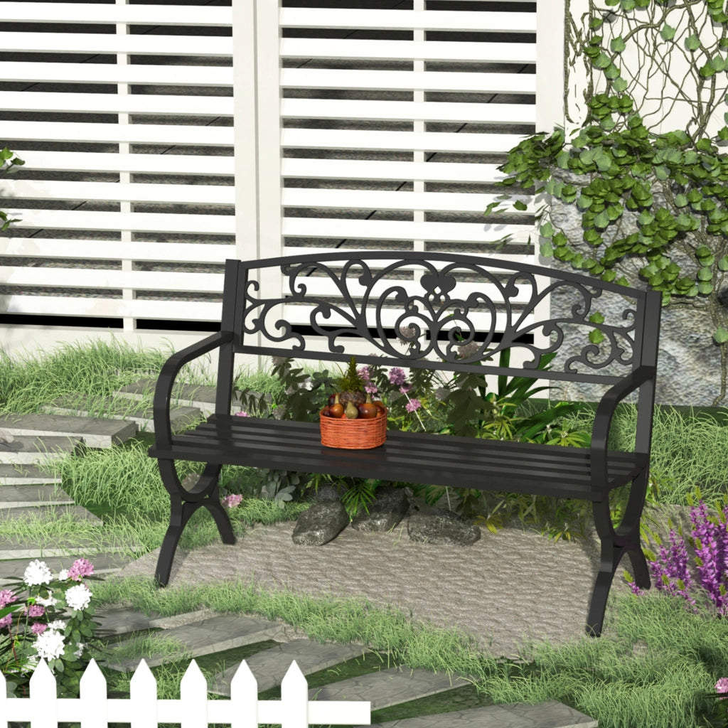 Panchina da Giardino in Metallo Ghisa ¨C Xylo ¨C Nero 127x60x85cm