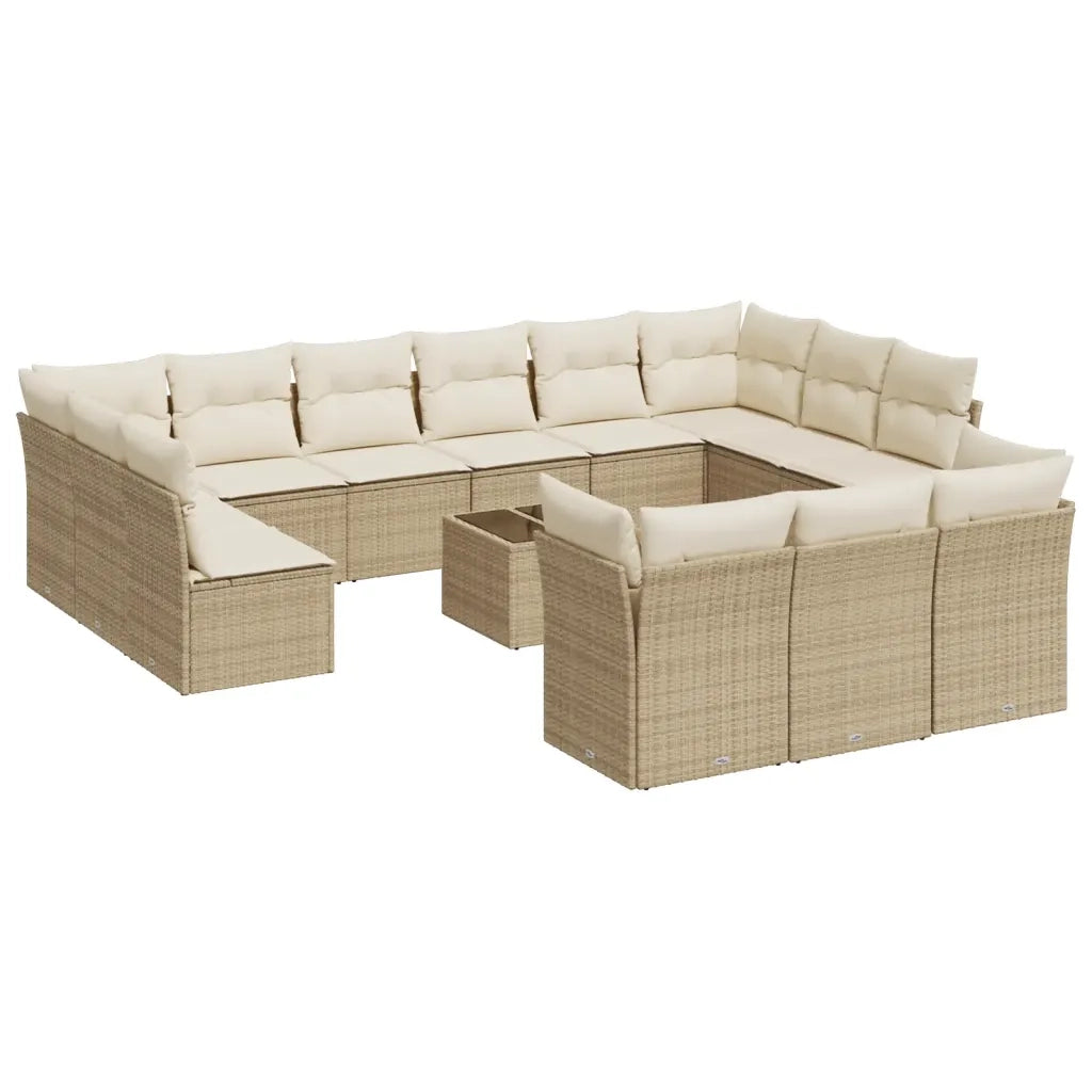 Set Divani da Giardino 14pz con Cuscini in Polyrattan Beige 3218458