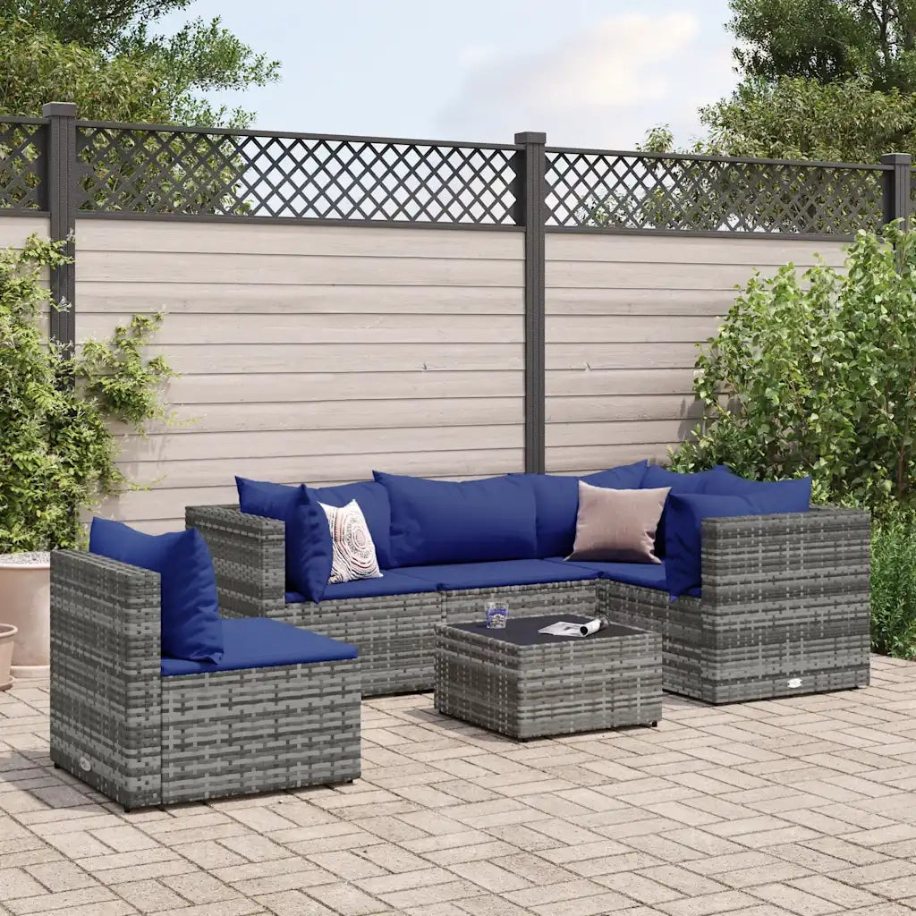 Set Divani da Giardino 6 pz con Cuscini in Polyrattan Grigio