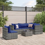 Set Divani da Giardino 6 pz con Cuscini in Polyrattan Grigio