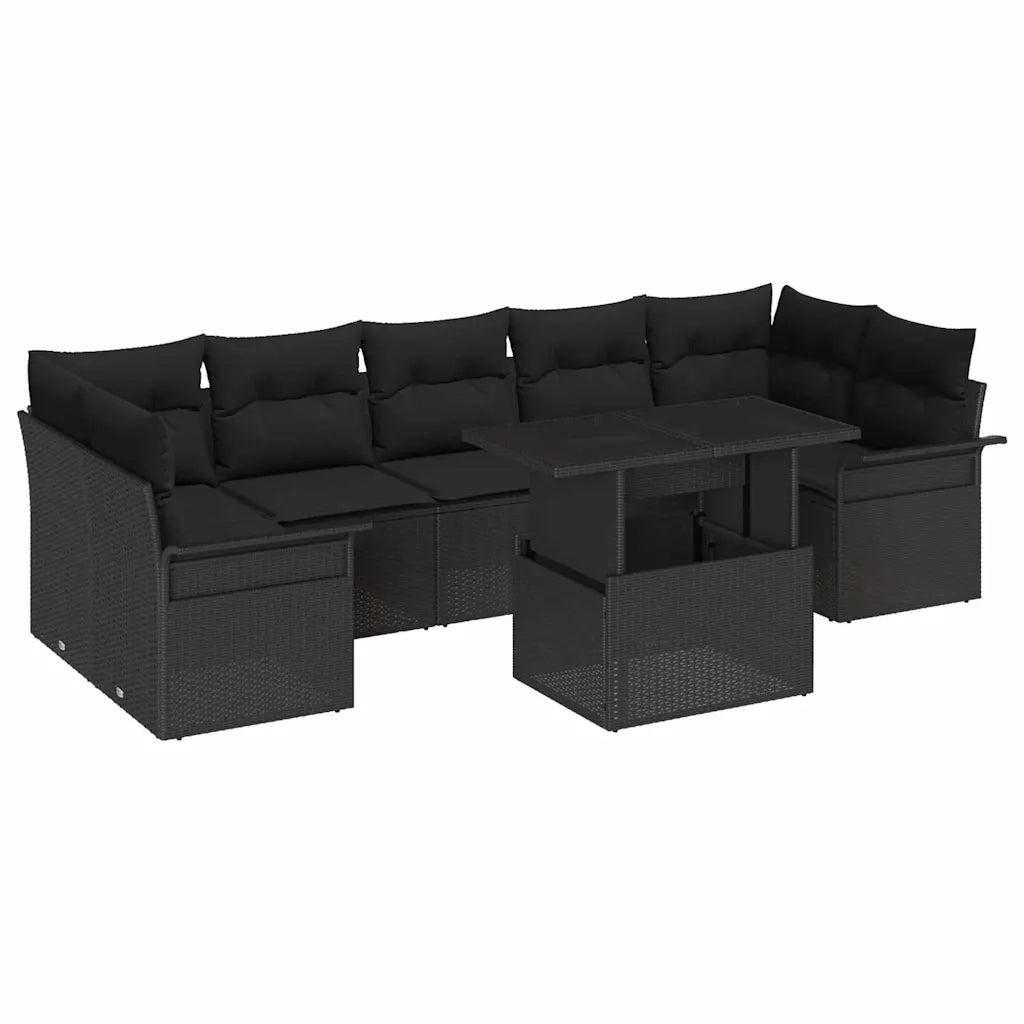 Set Divano da Giardino con cuscino 8 pcs Nero polyrattan 3348239