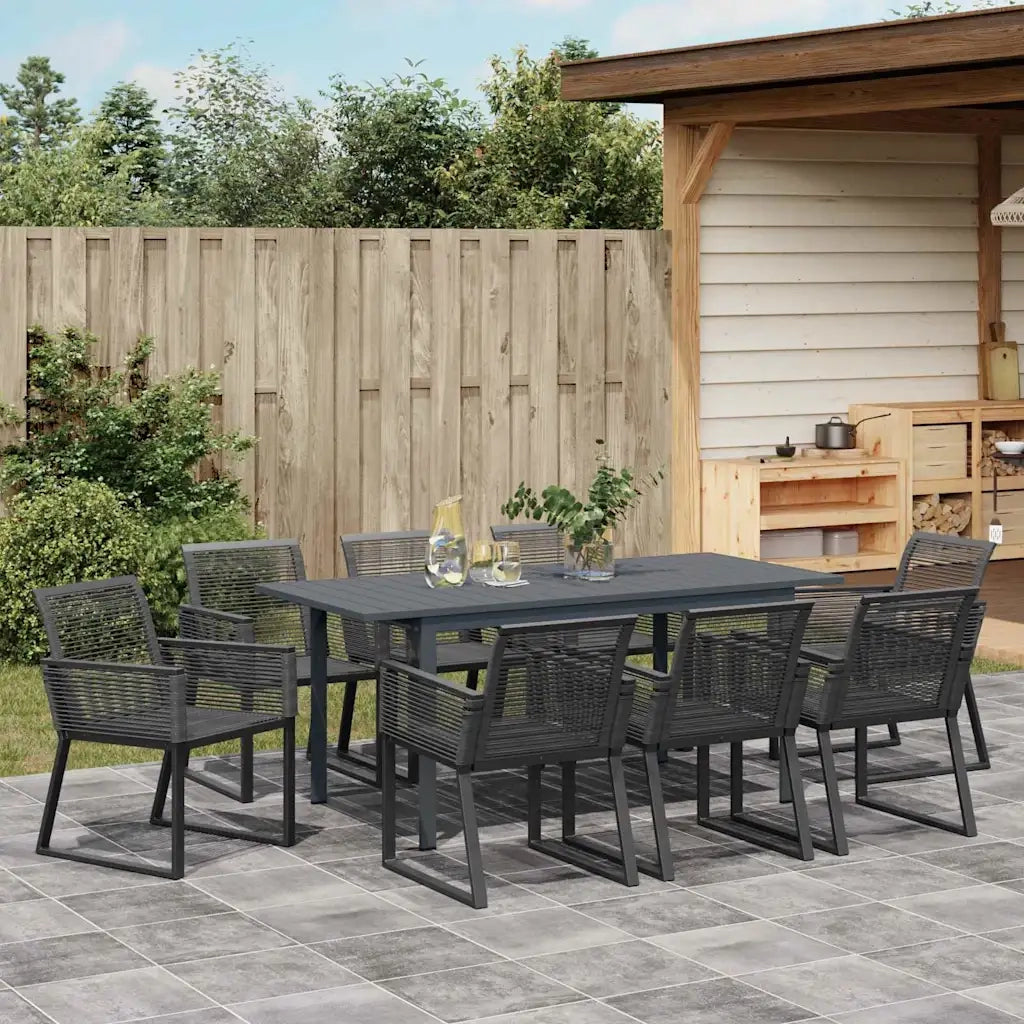 Set da Pranzo per Giardino 9 pcs Nero polyrattan