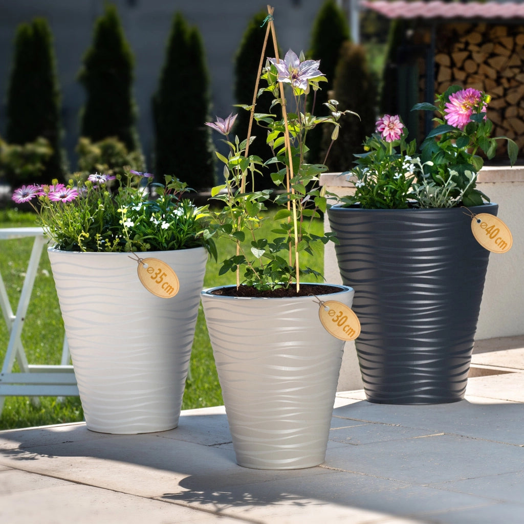 Vaso da fiori KADAX da 40 cm con coperchio e inserto, in plastica bianca.