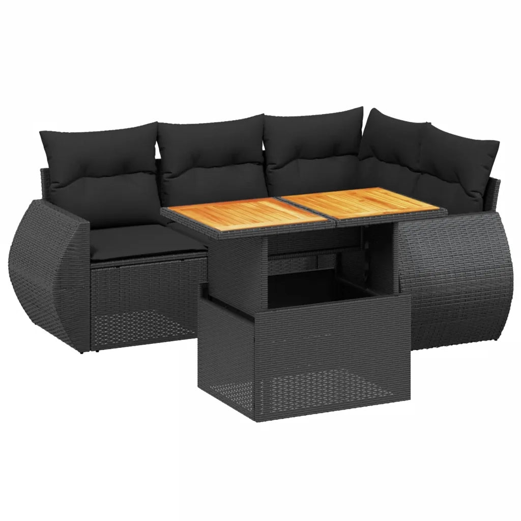 Set Divani da Giardino 5 pz con Cuscini in Polyrattan Nero 3272175