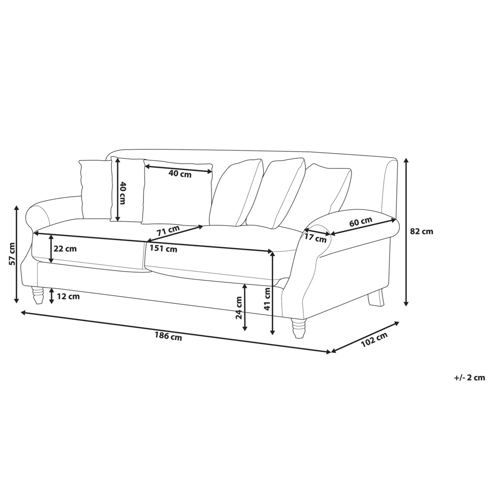 Divano con 6 cuscini Rivestimento in velluto grigio Gambe in legno chiaro 2 posti