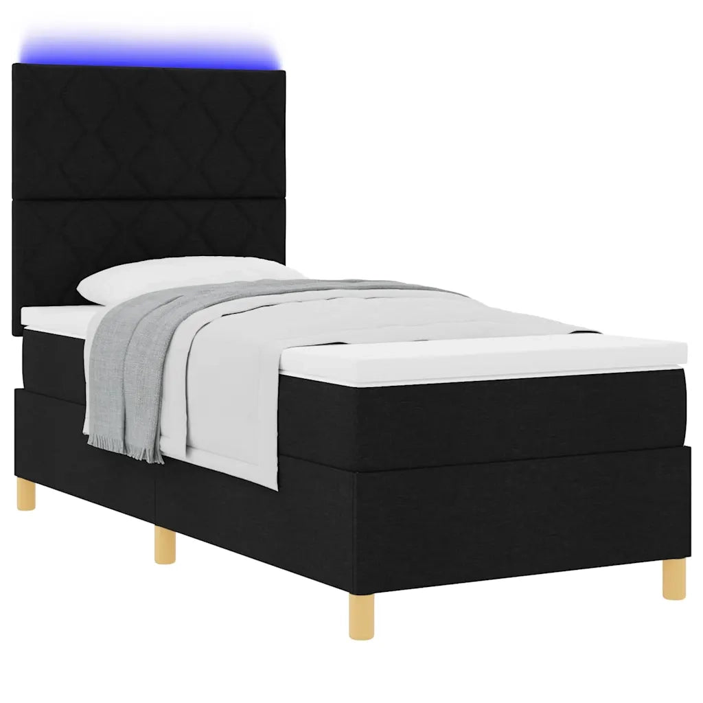 Letto a Sorgente LED con materasso Nero 100 x 200 cm Tessuto 3343154