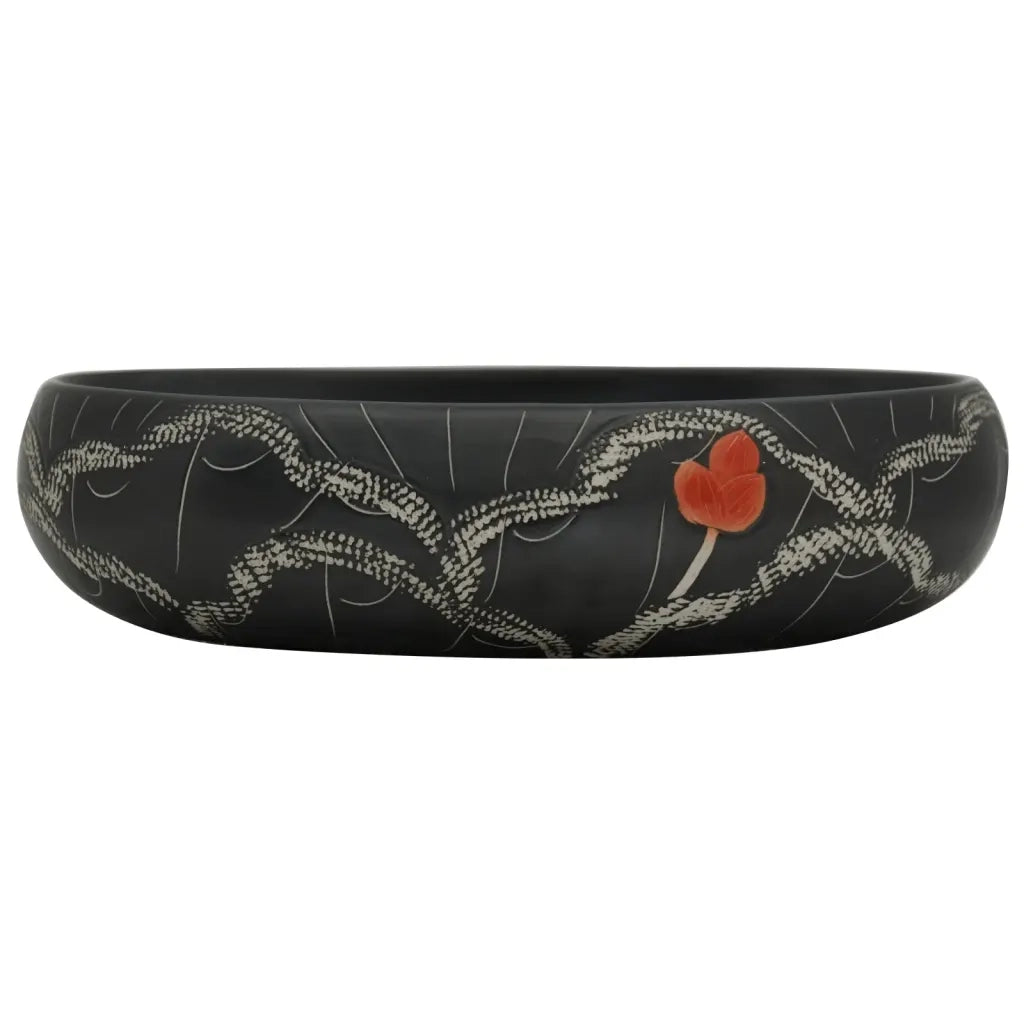 Lavabo da Appoggio-Lavandino-Lavello Nero Ovale 59x40x15 cm Ceramica