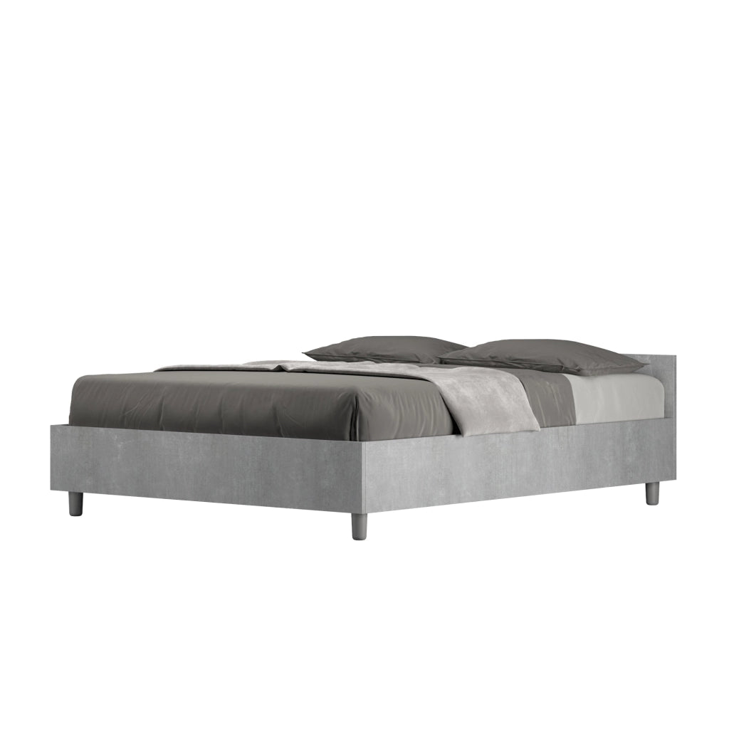 Letto Matrimoniale Francese 140x200 cm con Rete e Contenitore Nuamo Grigio