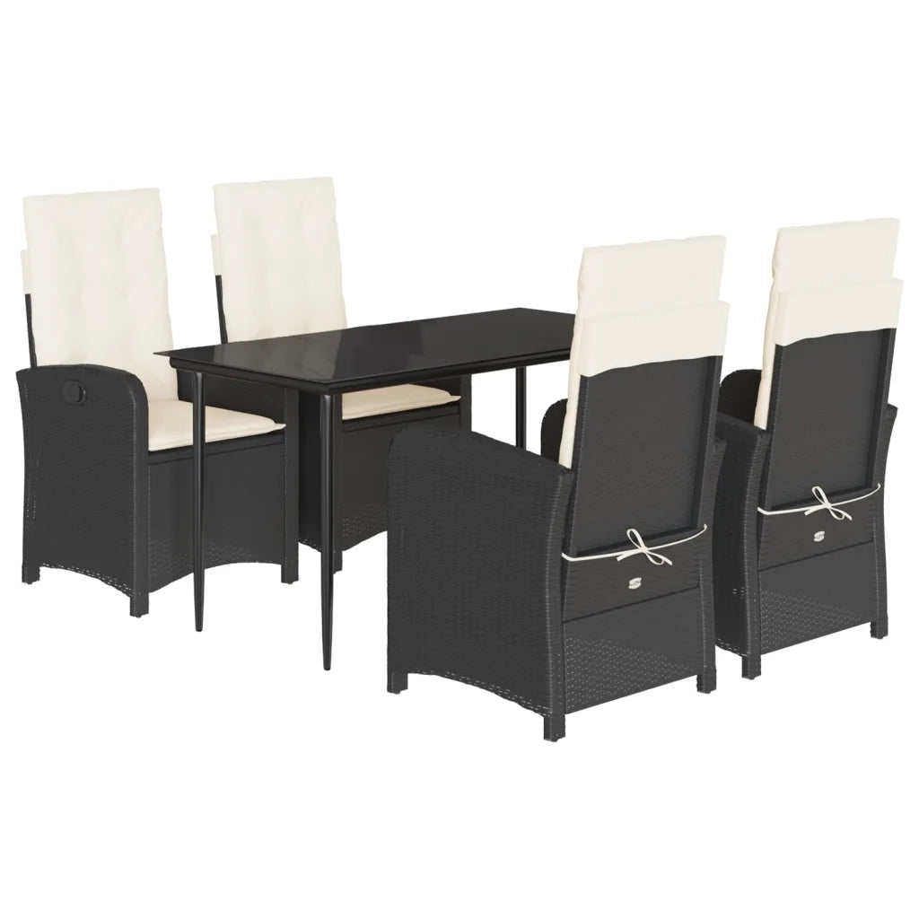 Set da Pranzo da Giardino 5 pz Nero con Cuscini in Polyrattan