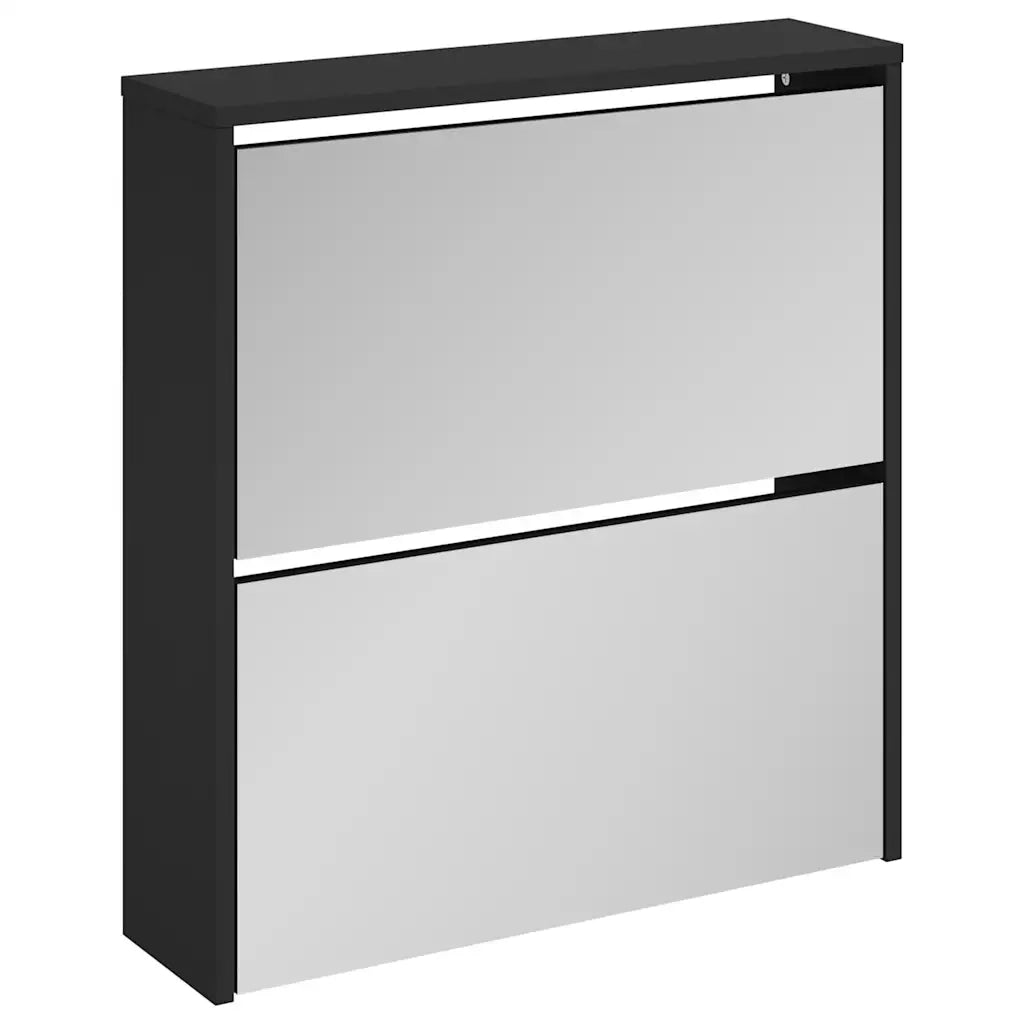 Scarpiera | Mobile per scarpe con Specchio a 2 Livelli Nera 63x17x67 cm