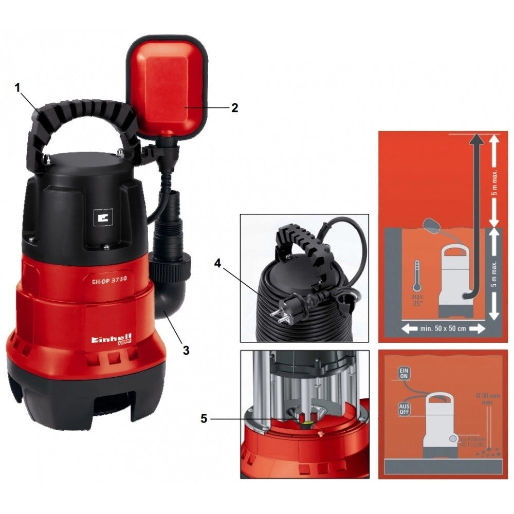 Trade Shop - Elettropompa Pompa Ad Immersione Einhell Gh Dp 3730 Per Acque Scure 370 Watt -