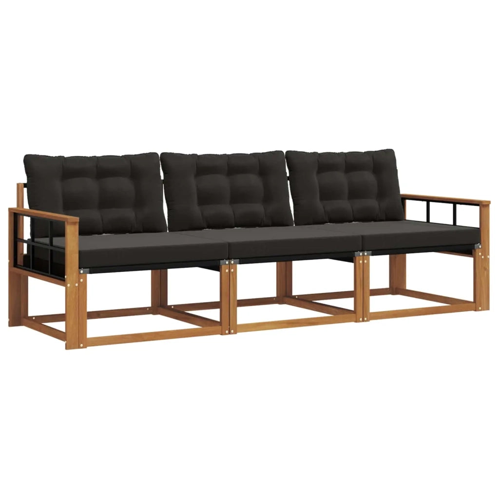 Set di divani da esterno con cuscino 3 pcs Naturale e Nero 3369151