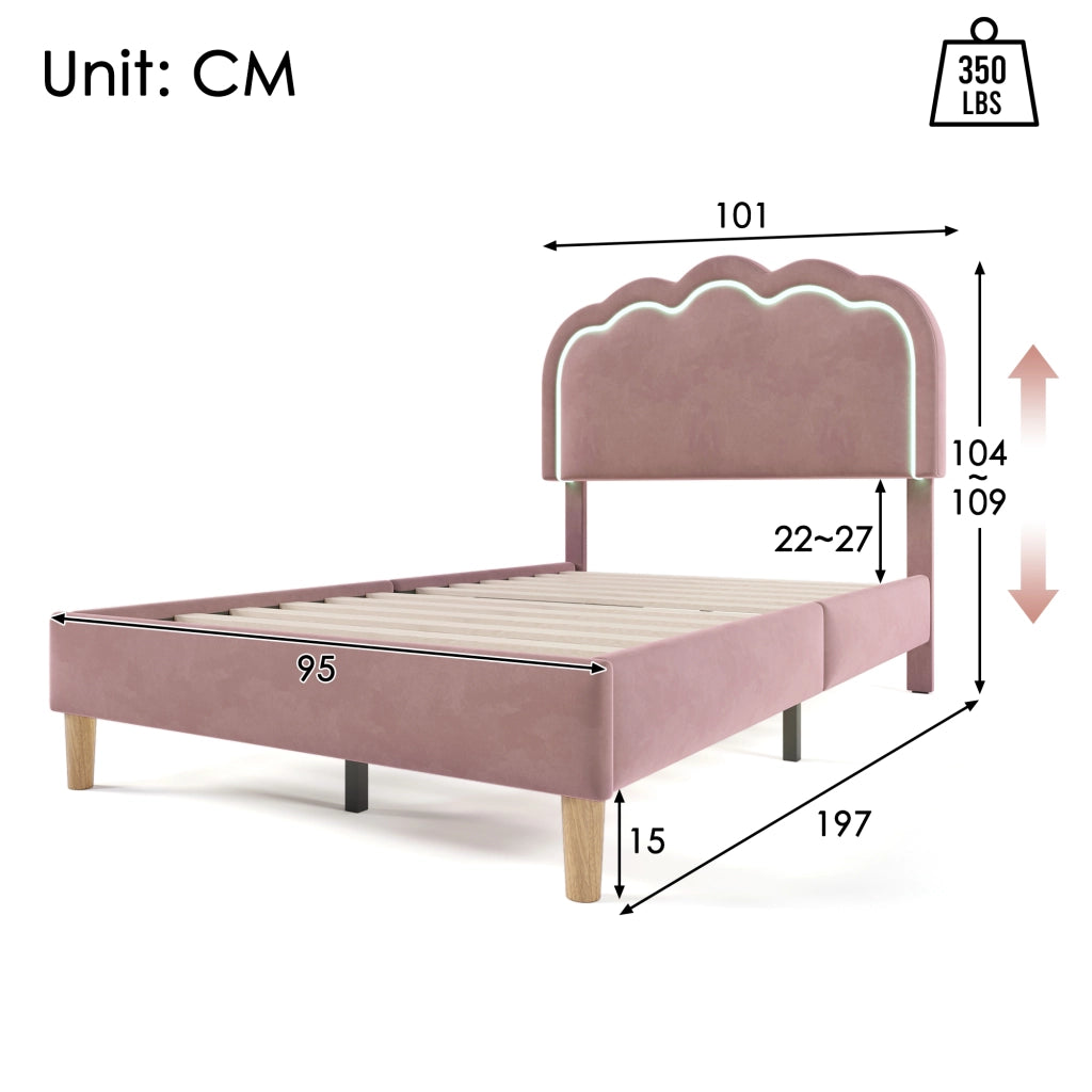 letto imbottito velluto rosa 90 x 190 cm
