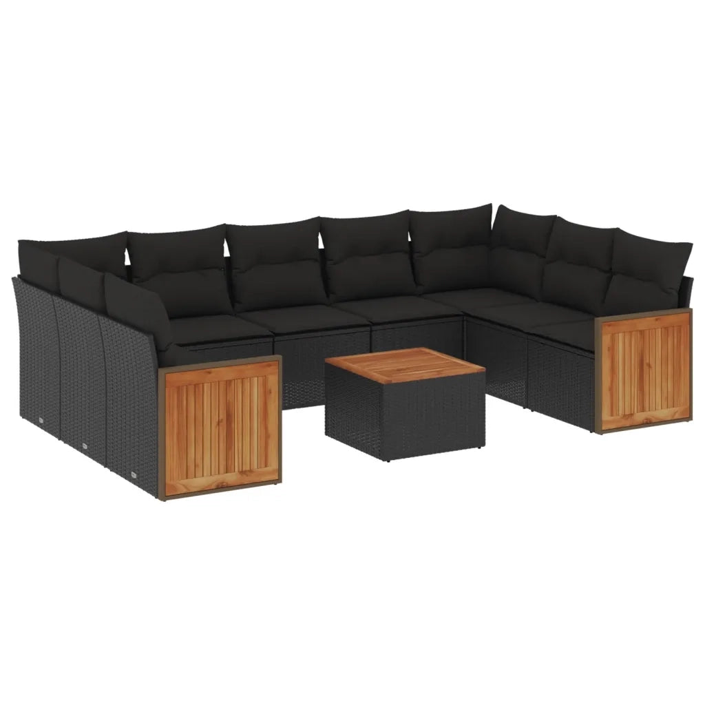 Set Divani da Giardino 10pz con Cuscini in Polyrattan Nero 3227959