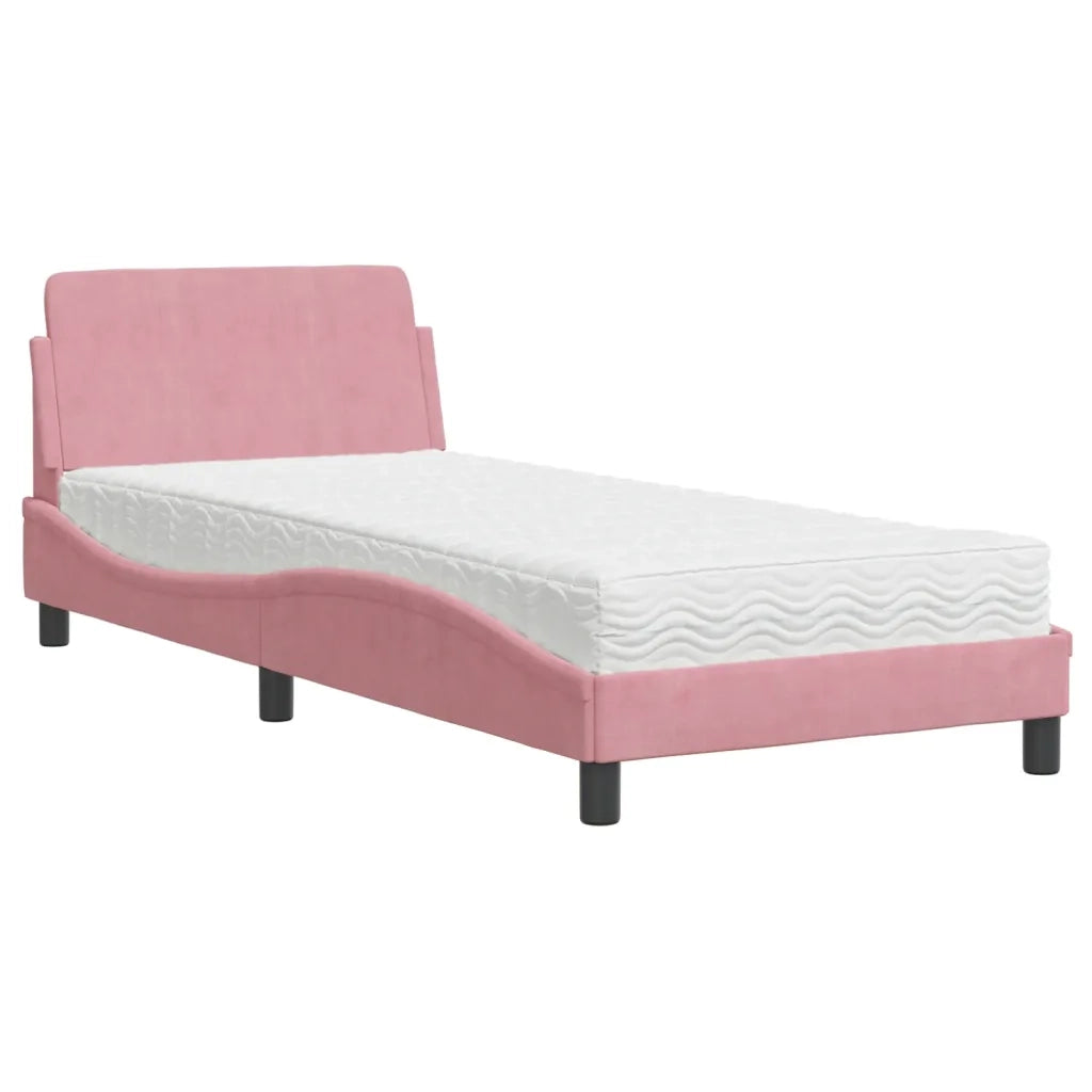 Letto con Materasso-Struttura Letto con Materasso Dover Rosa 90x200 cm in Velluto