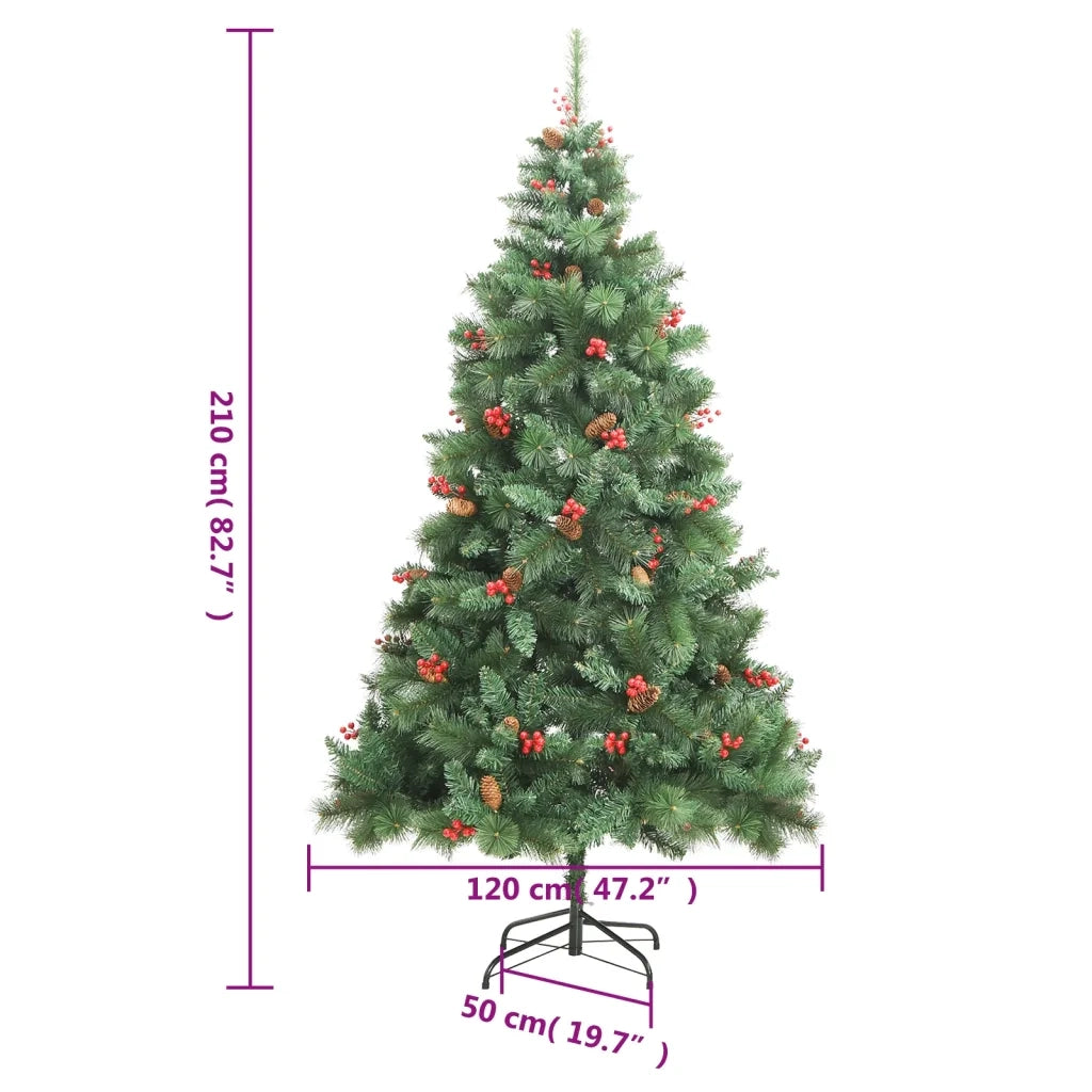 Albero Natale Artificiale Incernierato con Pigne e Bacche 210cm 357708