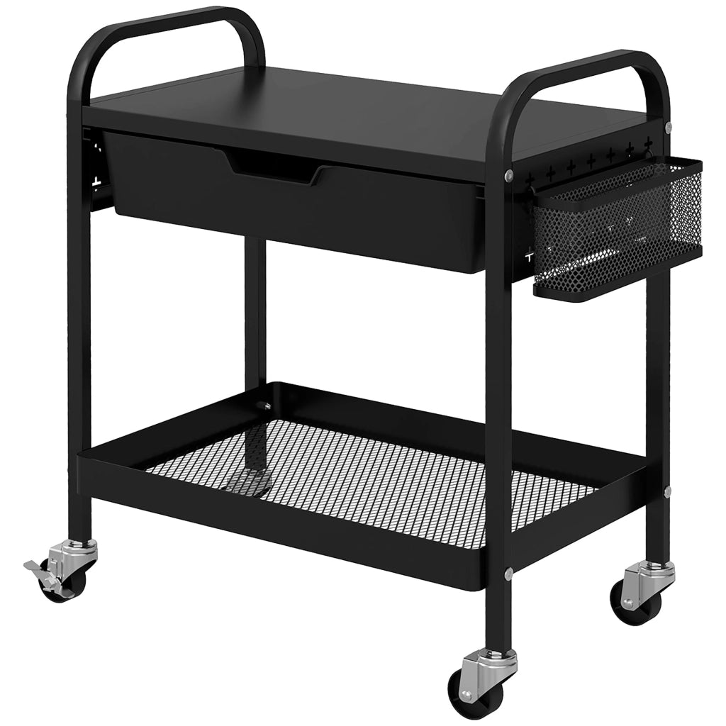 Carrello multiuso con cassetto e ripiano ¨C Zephmum ¨C Nero