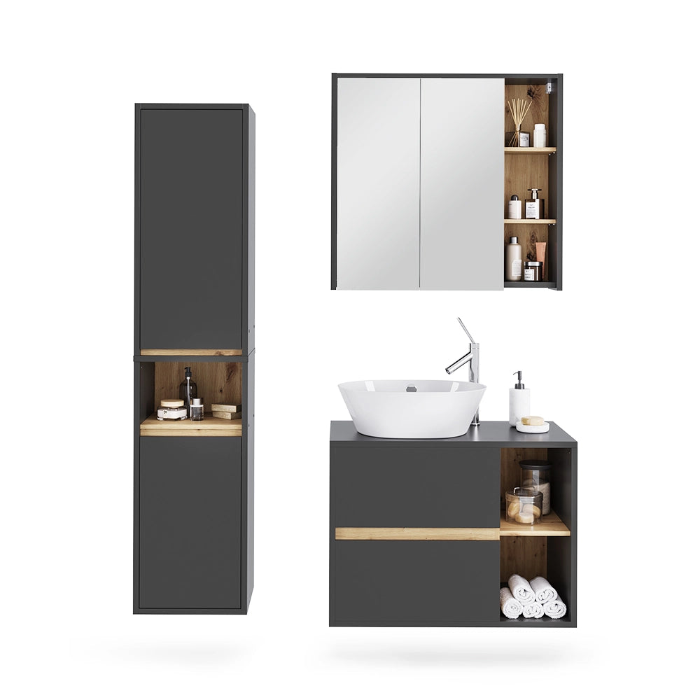 Vicco Set di mobili da bagno Grigio/Artisan 3 parti