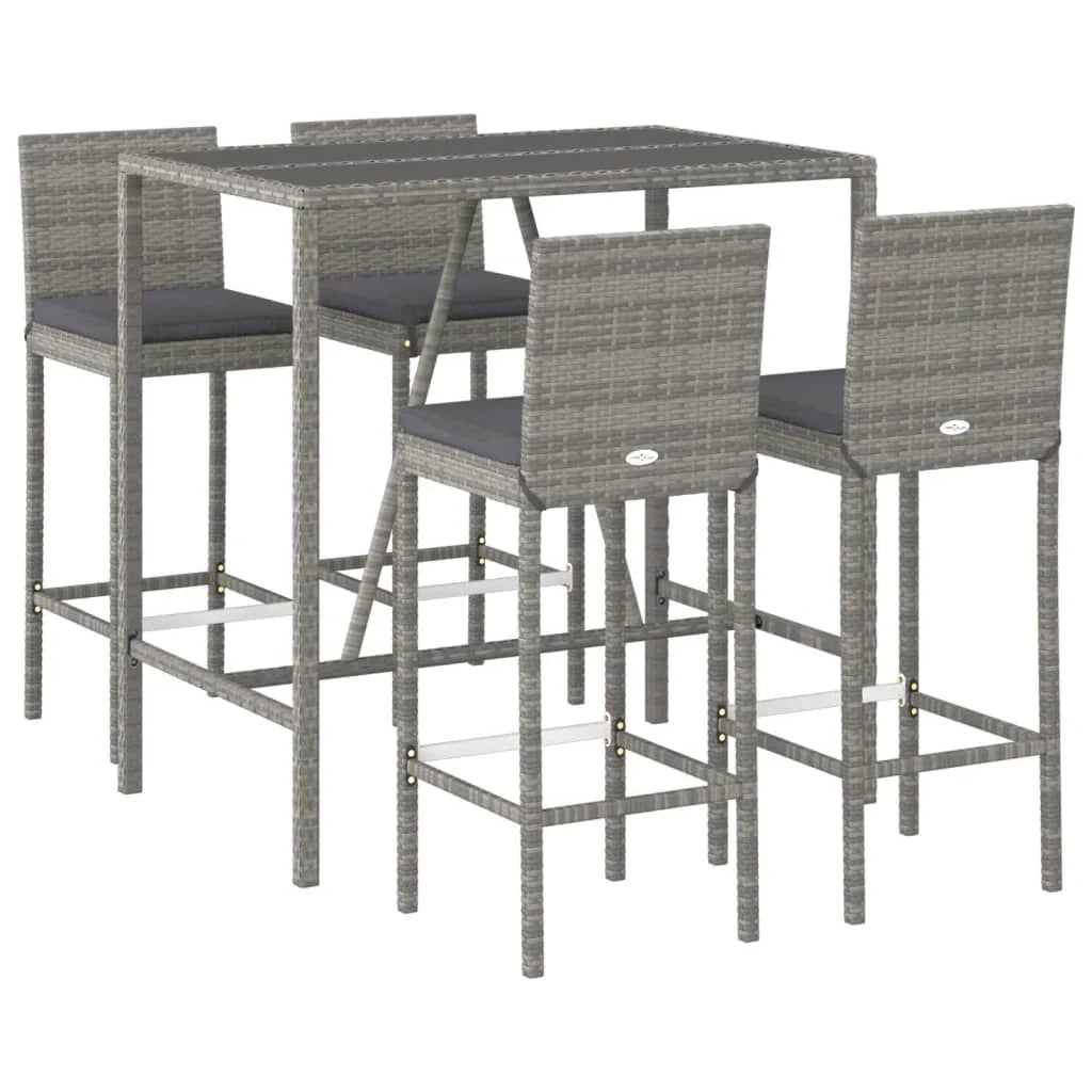 Set bar da giardino da 5 pezzi con cuscini in polyrattan grigio 02_0013386