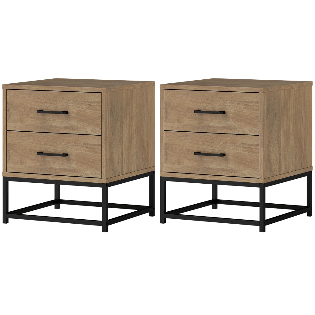 Comodino con 2 Cassetti Stile Industriale ¨C Minimal ¨C Legno e Acciaio