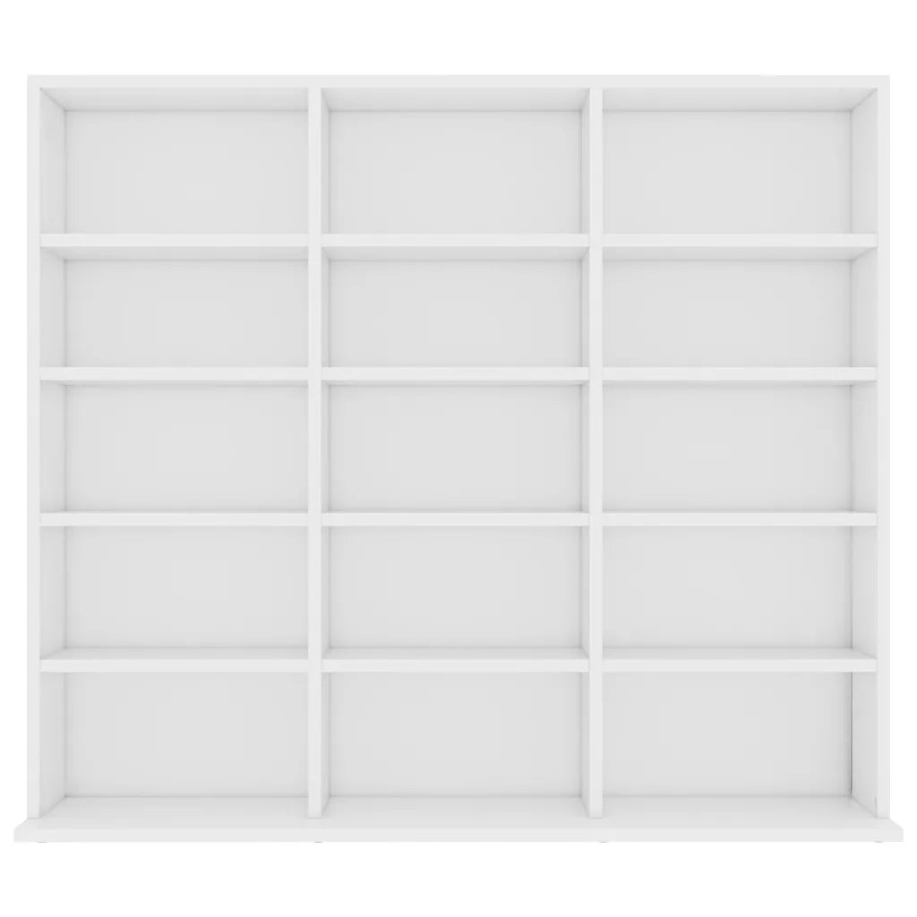 Mobile porta CD pratico e decorativo per il soggiorno con 15 scomparti 100 x 23 x 89 cm realizzato in legno composito bianco 02_0047691