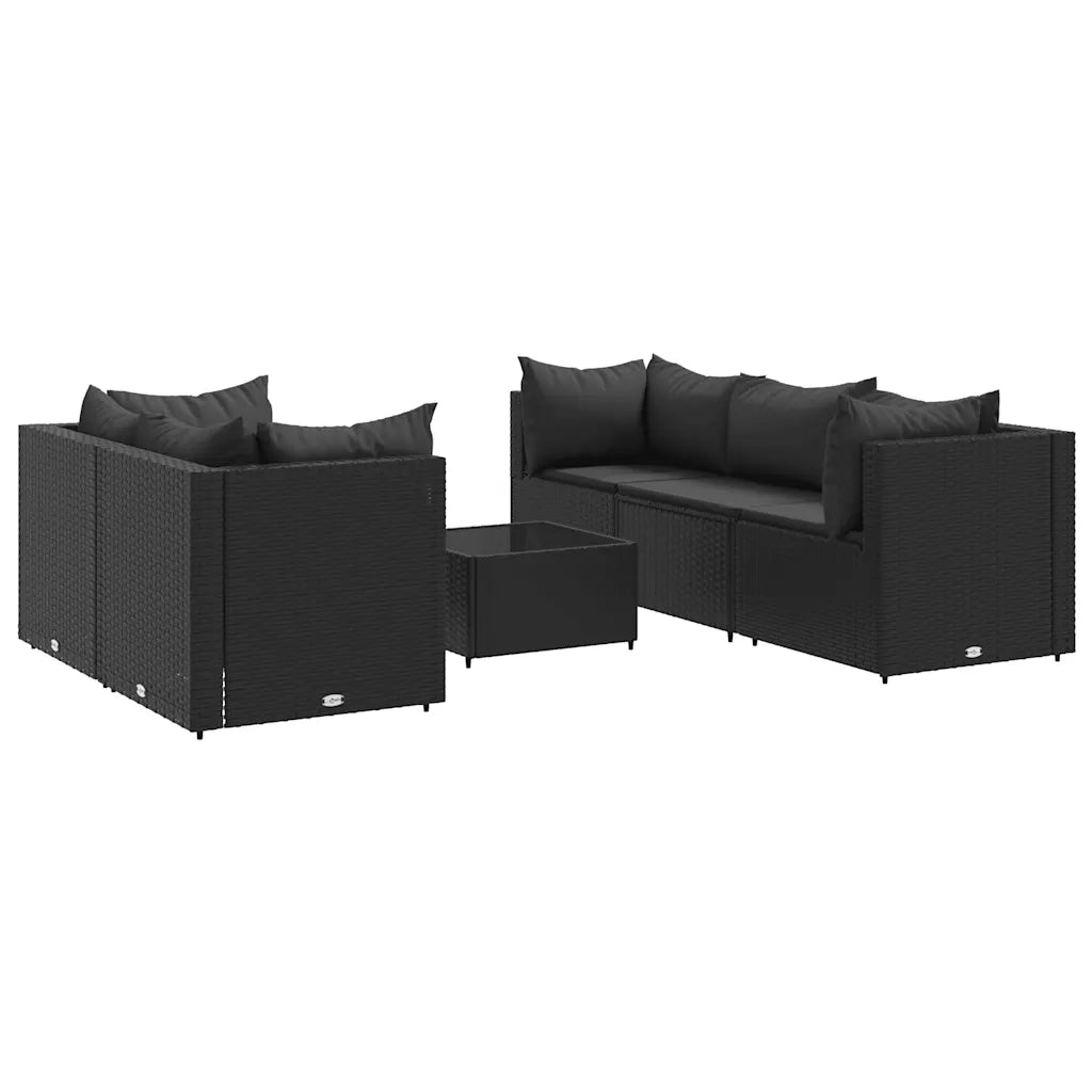 Set Mobili da Giardino 6 pz con Cuscini in Polyrattan Nero 3308019