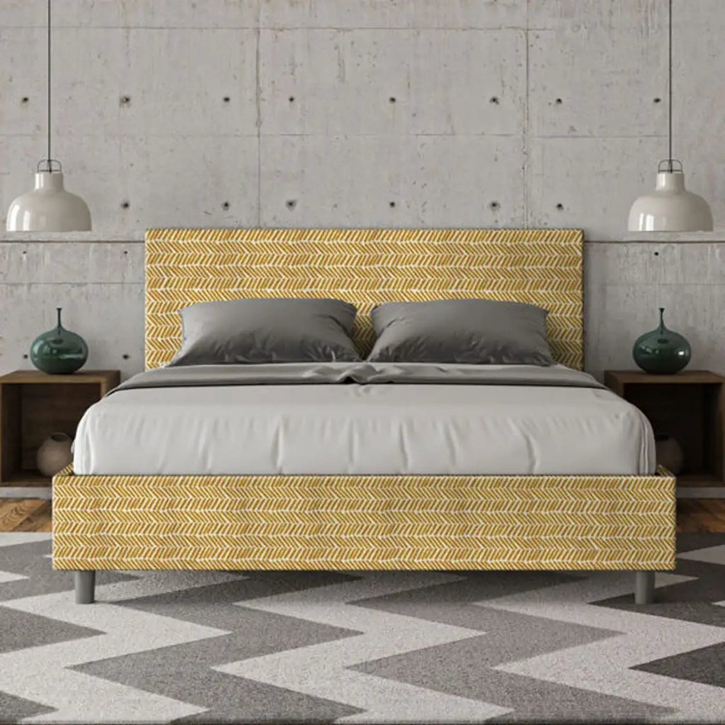 Letto matrimoniale con rete imbottito 160x210 tessuto Aragona 3 giallo Adele