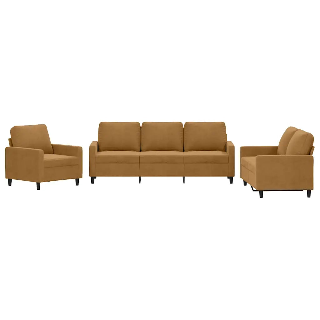 Set di Divani 3 pz con Cuscini Marrone in Velluto 3201483