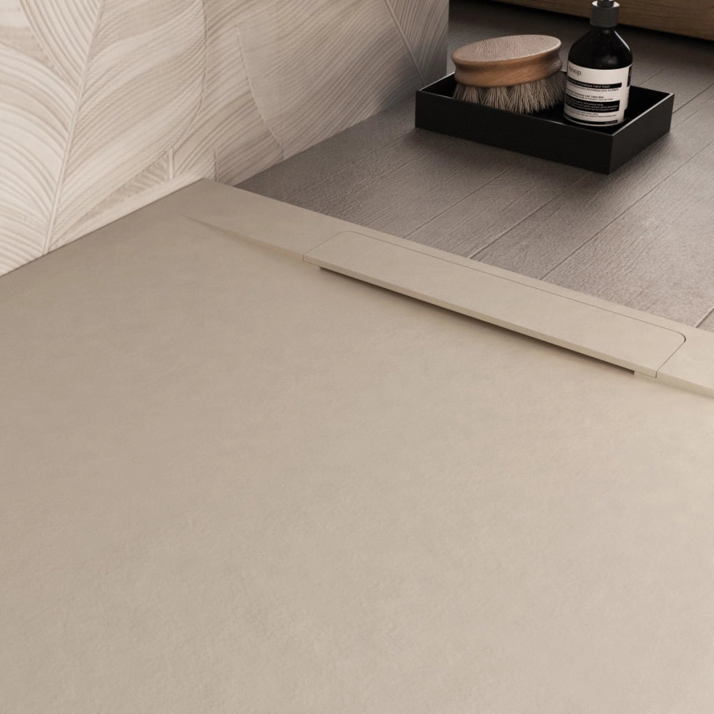 Piatto doccia in marmoresina crema effetto pietra cemento vincent, misura 70x150