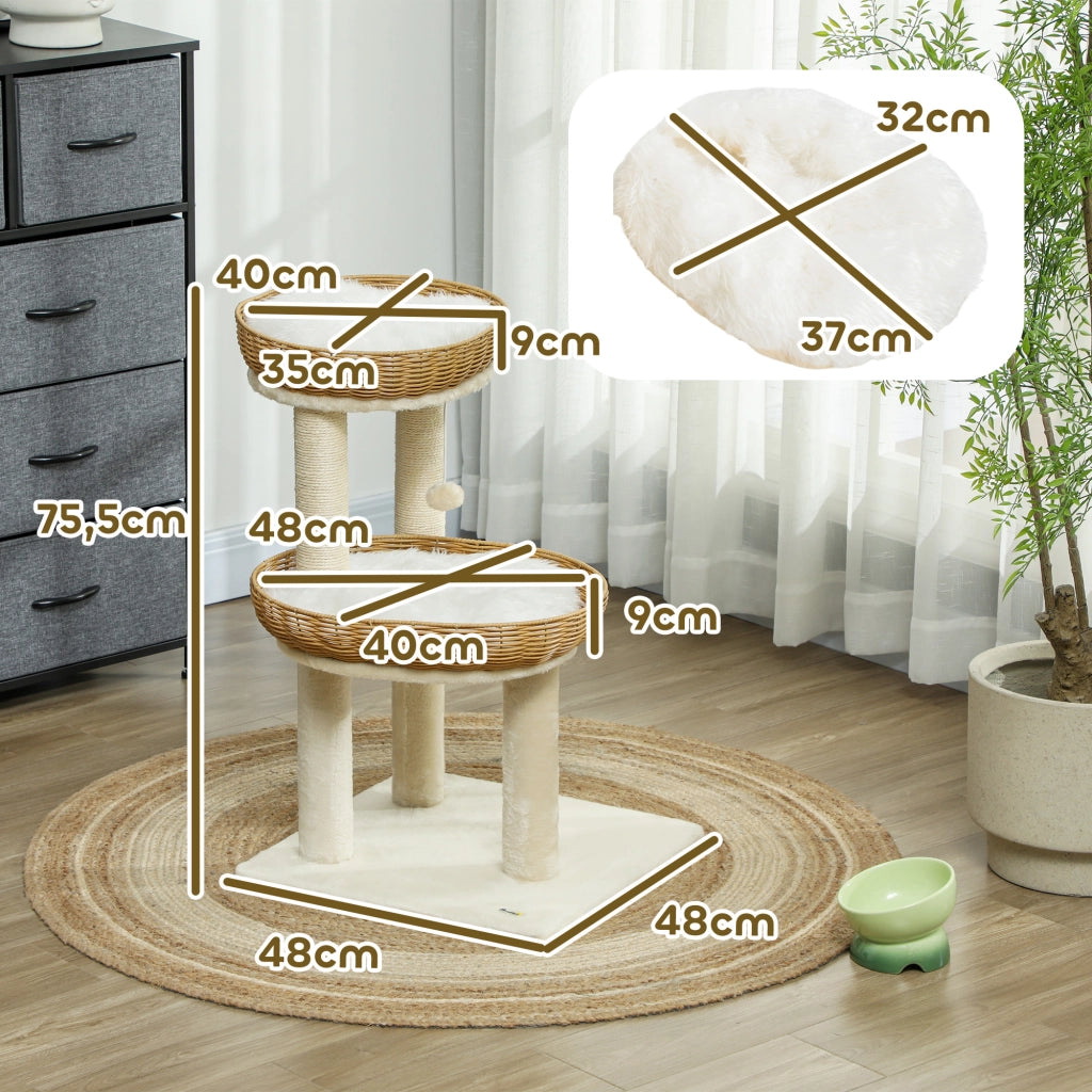 Albero per Gatti con Cuscini e Letti ¨C Zephmum ¨C Beige Rotin 75.5 cm