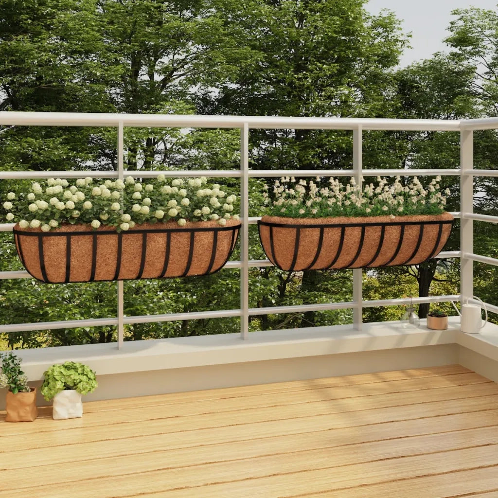 2 pz Fioriere | Cassetta per fiori | Vaso Parete Rivestimenti Cocco Nero 76x21x16cm Acciaio
