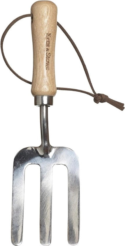Vanga per bambini, forchetta per fiori leggera, per bambini, in acciaio inossidabile, forchetta per piante con manico di legno di noce, altezza: 19,7 cm