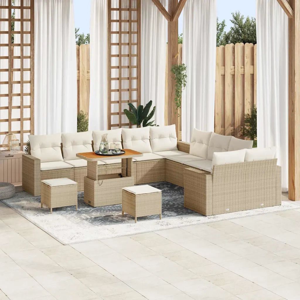 Set Divano da Giardino 17 pcs Beige e Crema polyrattan