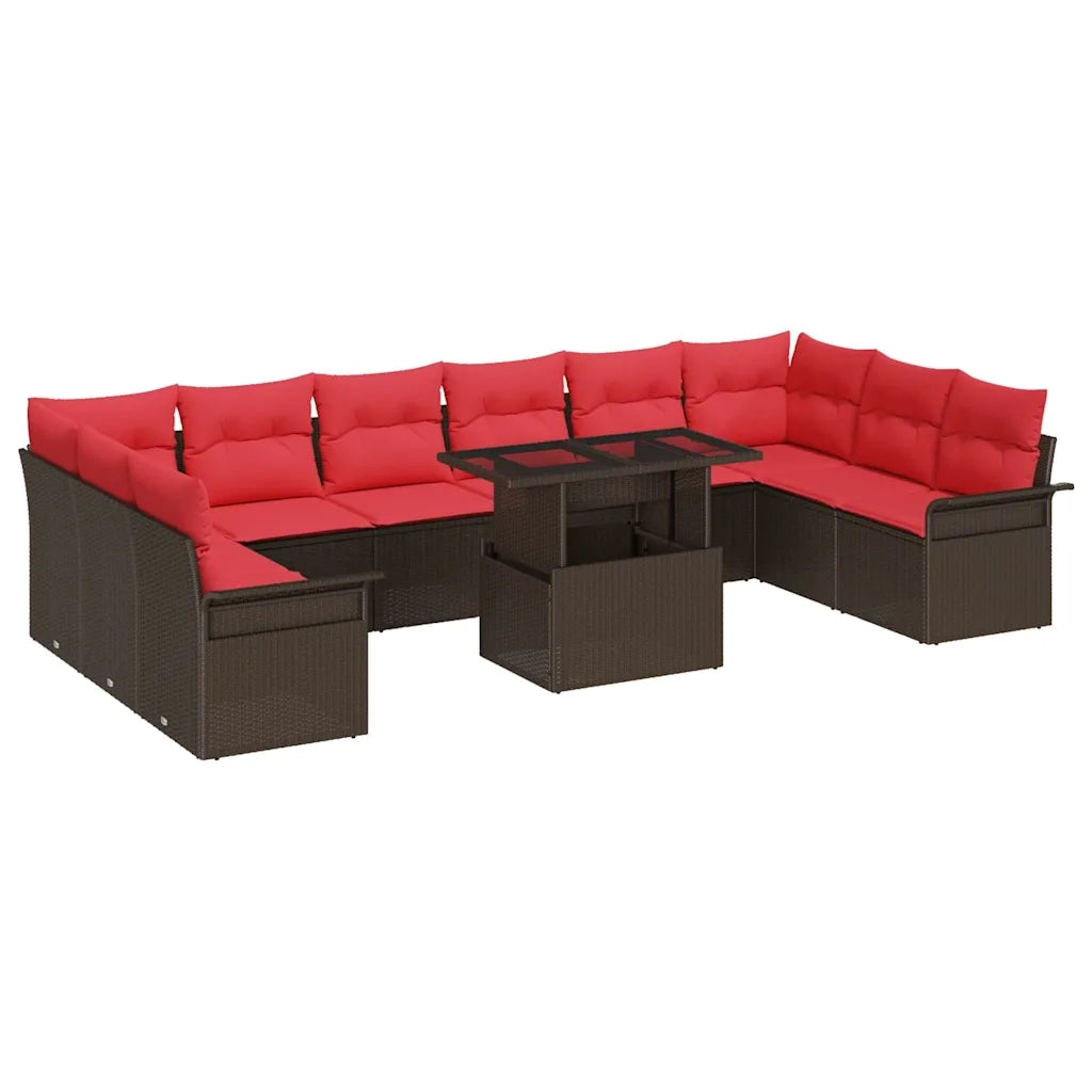 Set Divano da Giardino con cuscino 11 pcs Marrone Poly Rattan 3348360