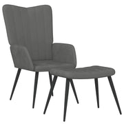 Poltrona Relax | Sedia Relax con Sgabello Grigio Scuro in Velluto