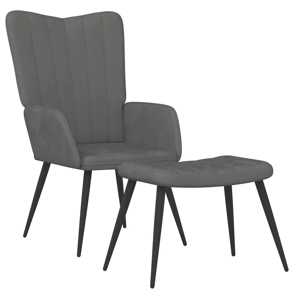 Poltrona Relax | Sedia Relax con Sgabello Grigio Scuro in Velluto