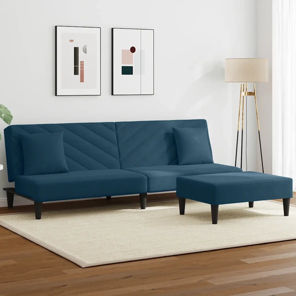 Set di Divani 2 pz con Cuscini Blu in Velluto