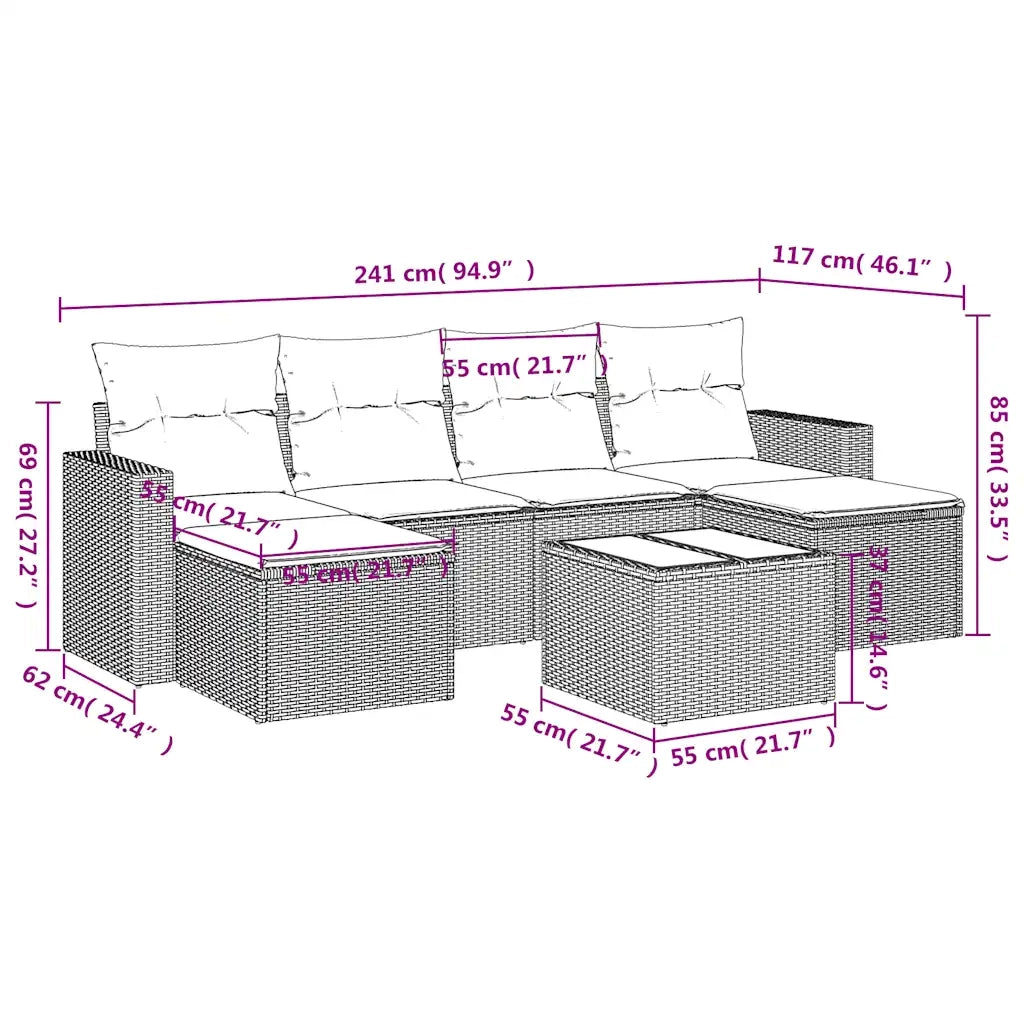 Set Divani da Giardino 7 pz con Cuscini Marrone in Polyrattan 3251670