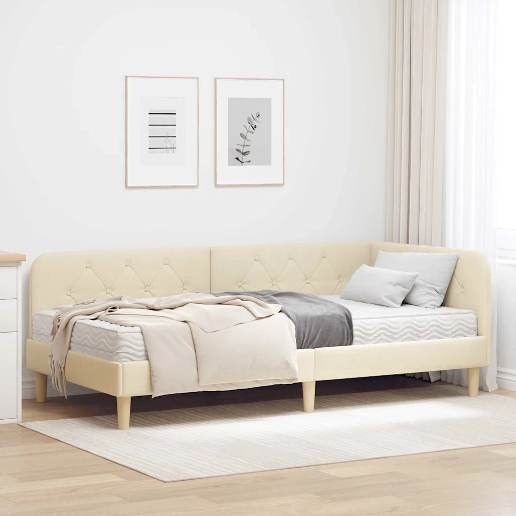 Cornice del letto ad angolo Crema 90 x 190 cm Tessuto