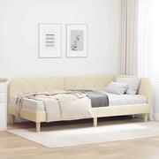 Cornice del letto ad angolo Crema 90 x 190 cm Tessuto