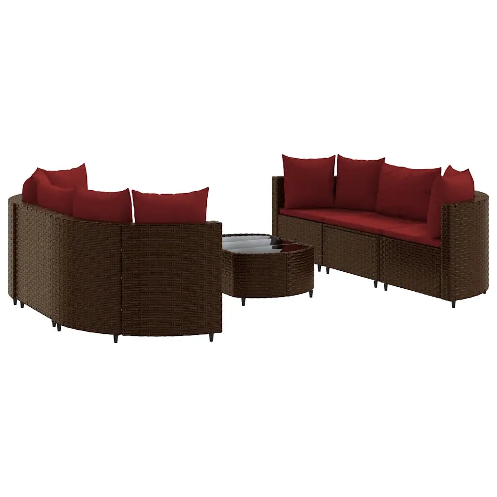 Set Divani da Giardino 7 pz con Cuscini Marrone in Polyrattan