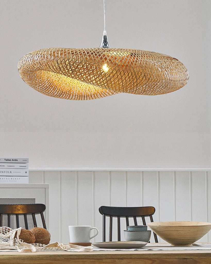 Lampada a sospensione in legno di bambù in legno Boho lampadario