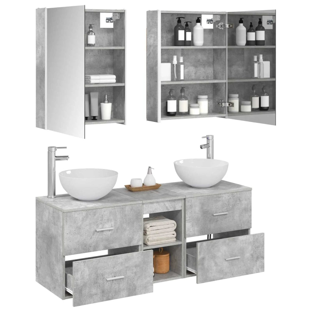 Set di mobili per il bagno 5 pz Grigio Cemento 3406730