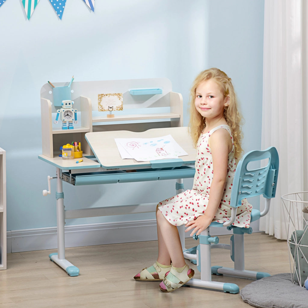 Scrivania per Bambini Regolabile con Cassetto e Ripiani ¨C zephmum ¨C Blu