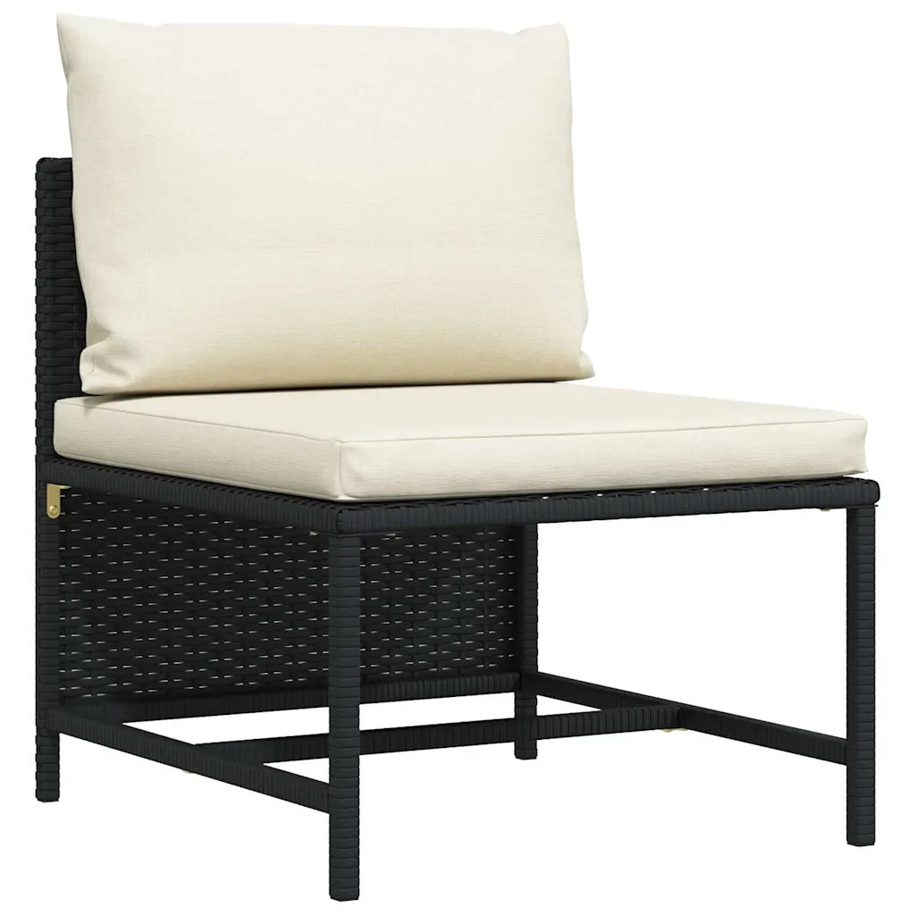 Divano da Giardino a 3 Posti con Cuscini-Sofa da Giardino-Divano da esterno in Polyrattan Nero