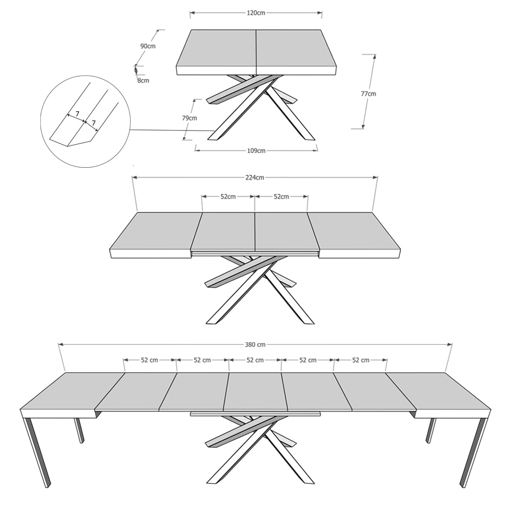 Tavolo Allungabile 120/380x90 cm Volantis Noce Gambe Multicolore 4/C