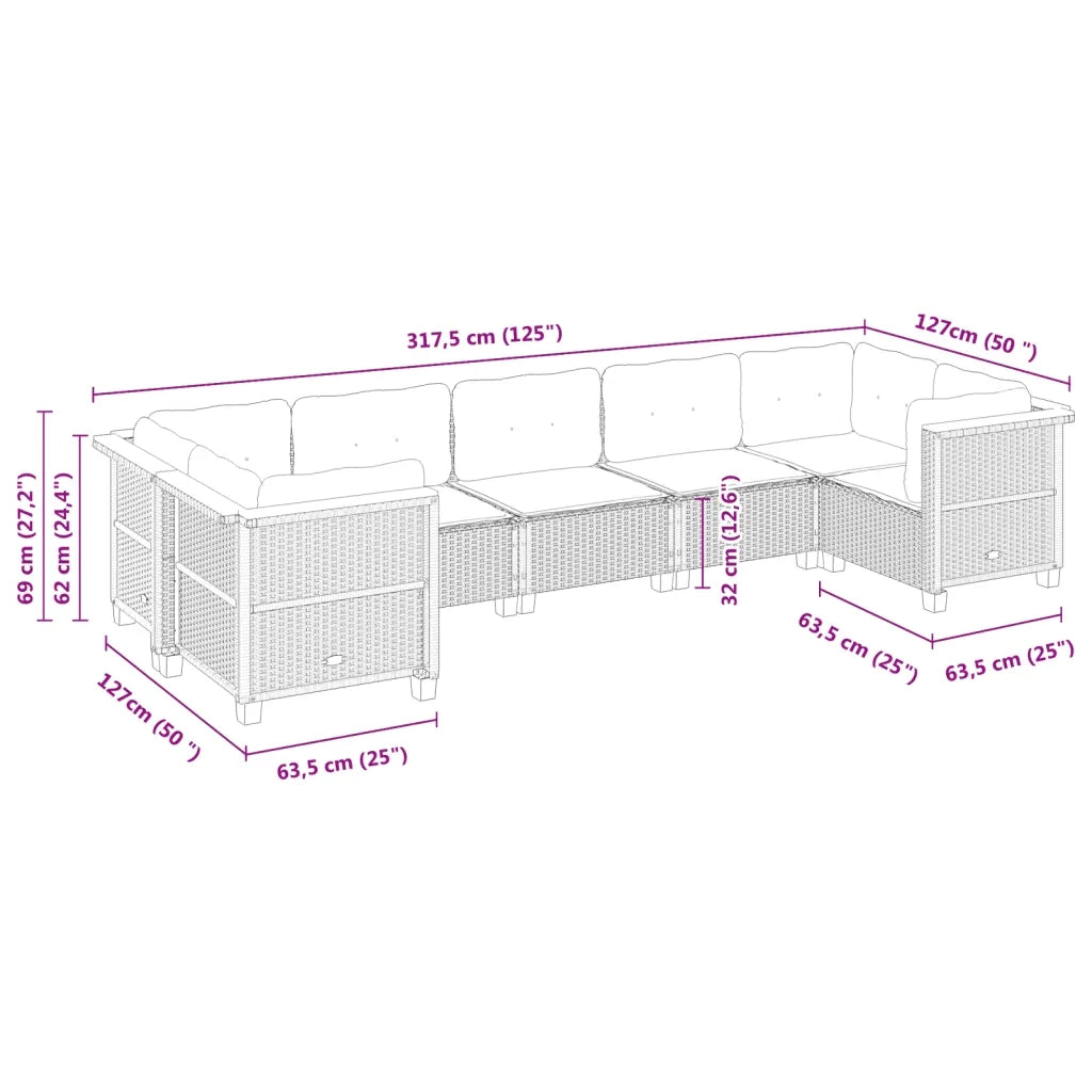 Set Divani da Giardino con Cuscini 7pz Nero Polyrattan 3261971