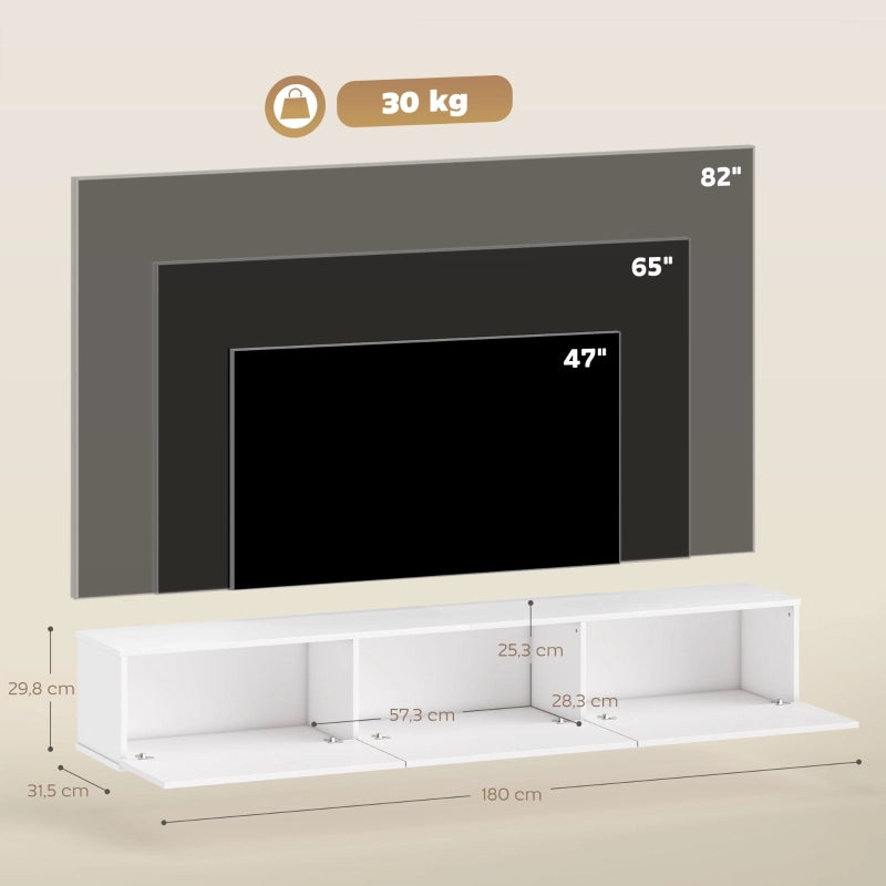 Pensile TV da parete con 3 ante a ribalta e chiusura ammortizzata in truciolare bianco per soggiorno 180 cm