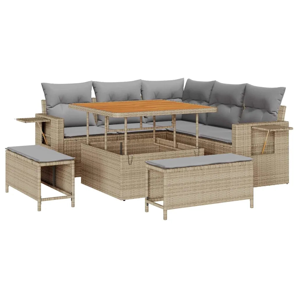 Set Divano da Giardino 9 pcs Beige e Grigio Chiaro polyrattan 3363687